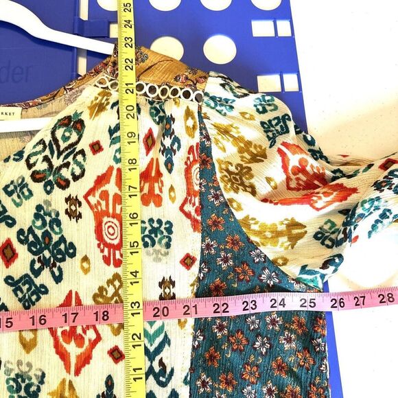 Farmers Market Blouse Women's L Pull Over Crochet Lace and Metallic Gold Y2K - Picture 9 of 11